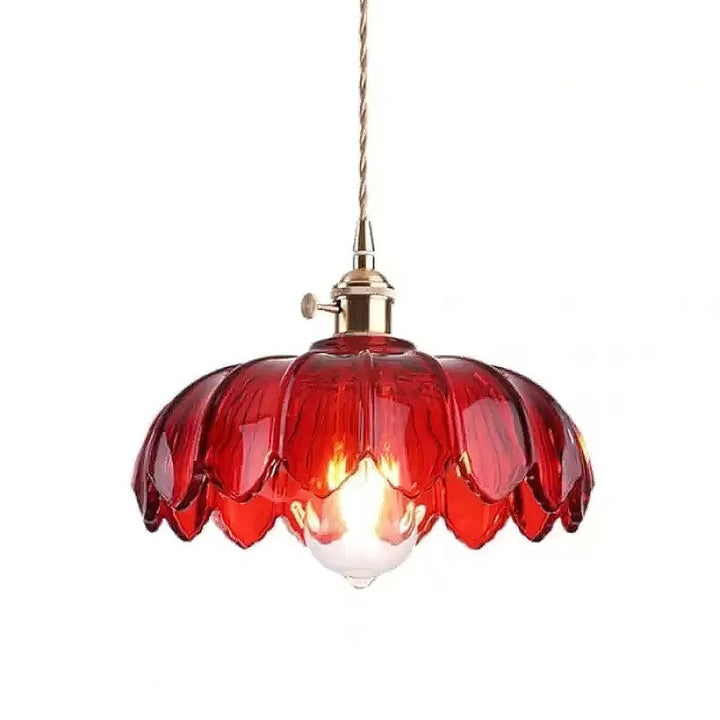 Pendant Lamp - Flower-Shaped Glass Shade with Brass Finish