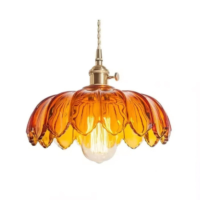 Pendant Lamp - Flower-Shaped Glass Shade with Brass Finish