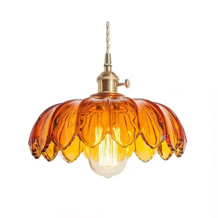 Pendant Lamp - Flower-Shaped Glass Shade with Brass Finish