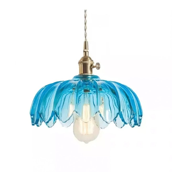 Pendant Lamp - Flower-Shaped Glass Shade with Brass Finish