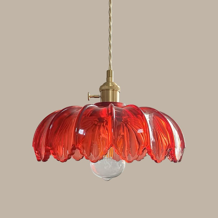 Pendant Lamp - Flower-Shaped Glass Shade with Brass Finish