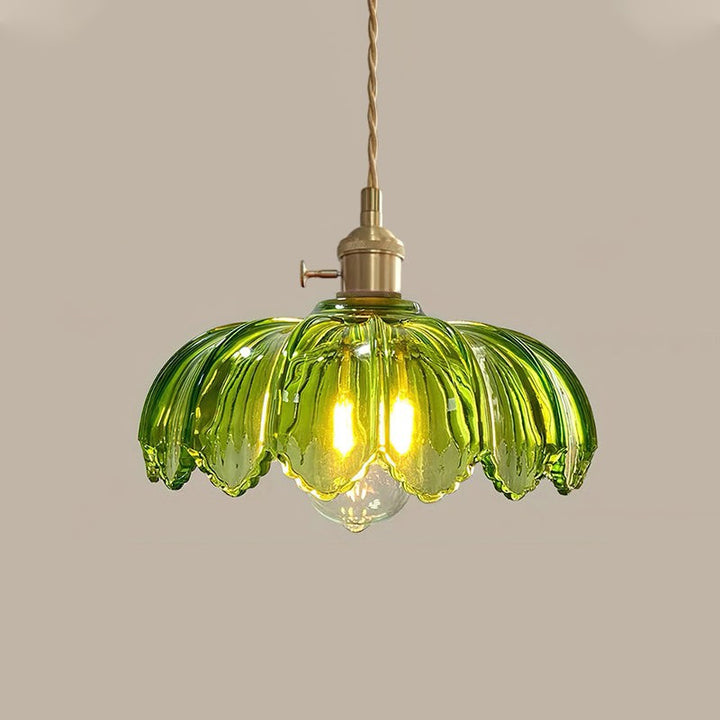 Pendant Lamp - Flower-Shaped Glass Shade with Brass Finish