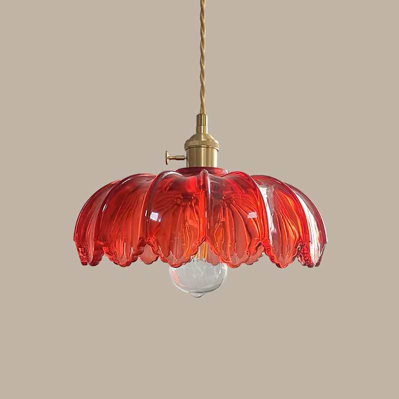 Pendant Lamp - Flower-Shaped Glass Shade with Brass Finish