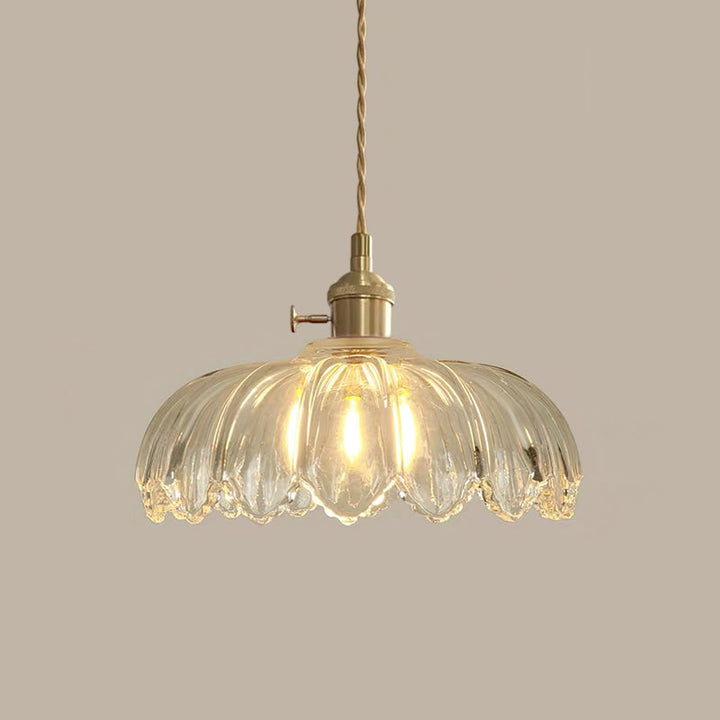 Pendant Lamp - Flower-Shaped Glass Shade with Brass Finish