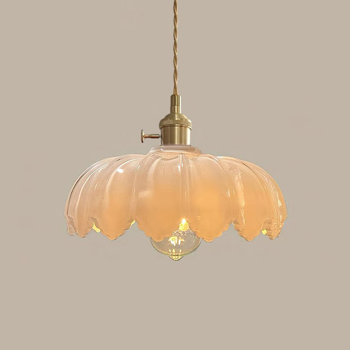 Pendant Lamp - Flower-Shaped Glass Shade with Brass Finish