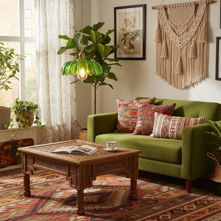 Pendant Lamp - Flower-Shaped Glass Shade with Brass Finish