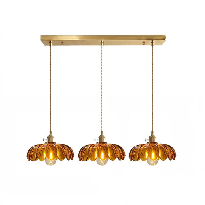 Pendant Lamp - Flower-Shaped Glass Shade with Brass Finish