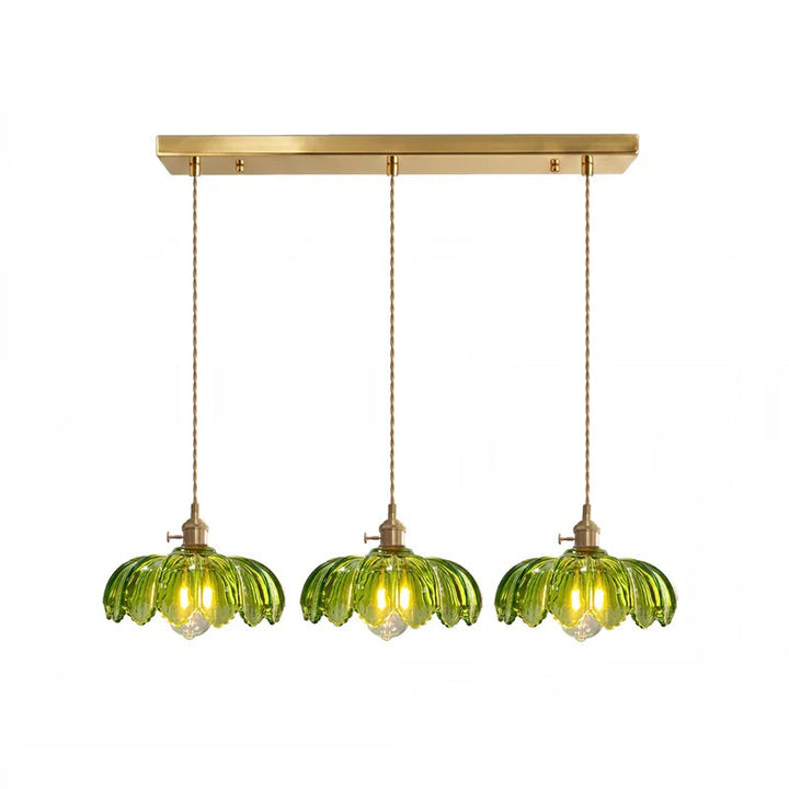 Pendant Lamp - Flower-Shaped Glass Shade with Brass Finish