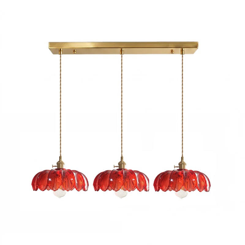 Pendant Lamp - Flower-Shaped Glass Shade with Brass Finish