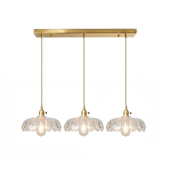 Pendant Lamp - Flower-Shaped Glass Shade with Brass Finish
