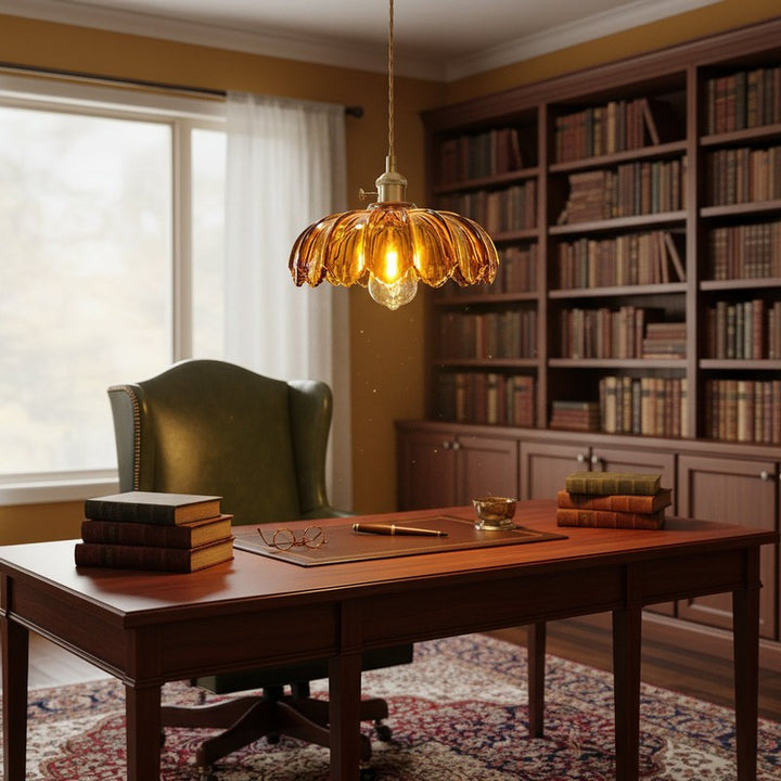 Pendant Lamp - Flower-Shaped Glass Shade with Brass Finish