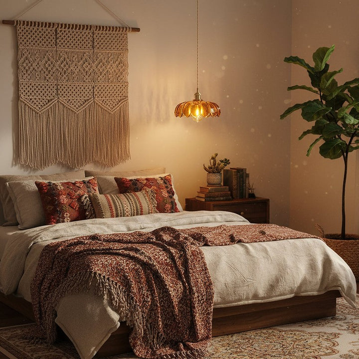 Pendant Lamp - Flower-Shaped Glass Shade with Brass Finish
