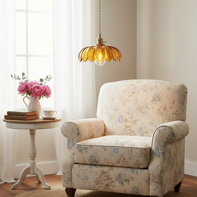Pendant Lamp - Flower-Shaped Glass Shade with Brass Finish