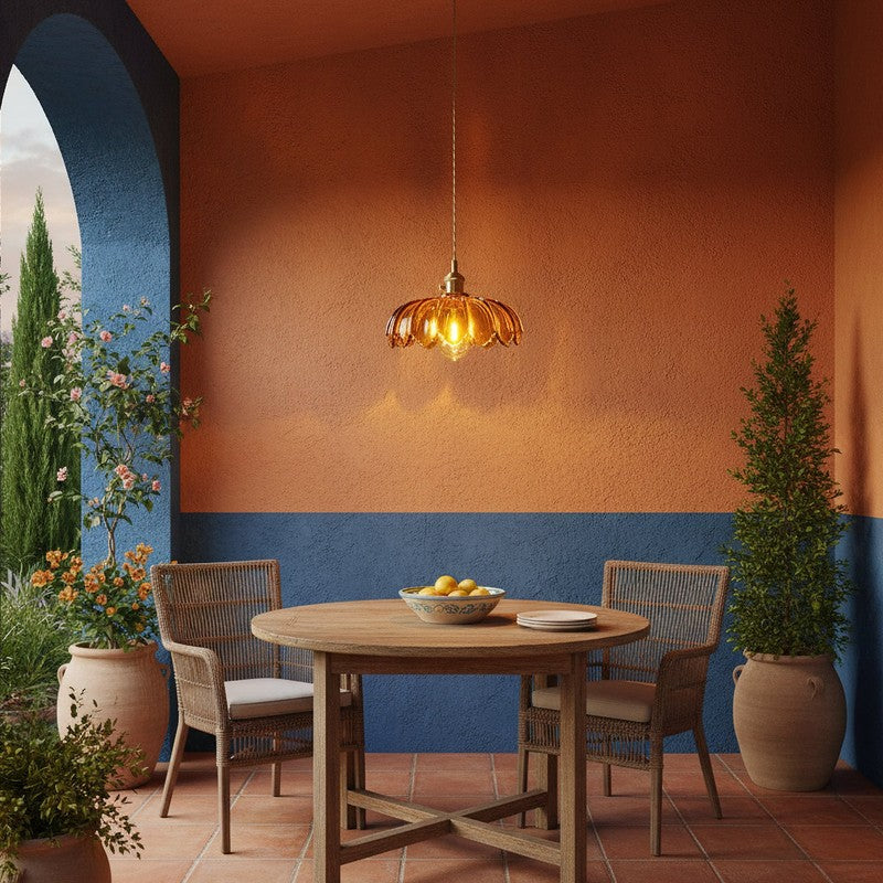 Pendant Lamp - Flower-Shaped Glass Shade with Brass Finish