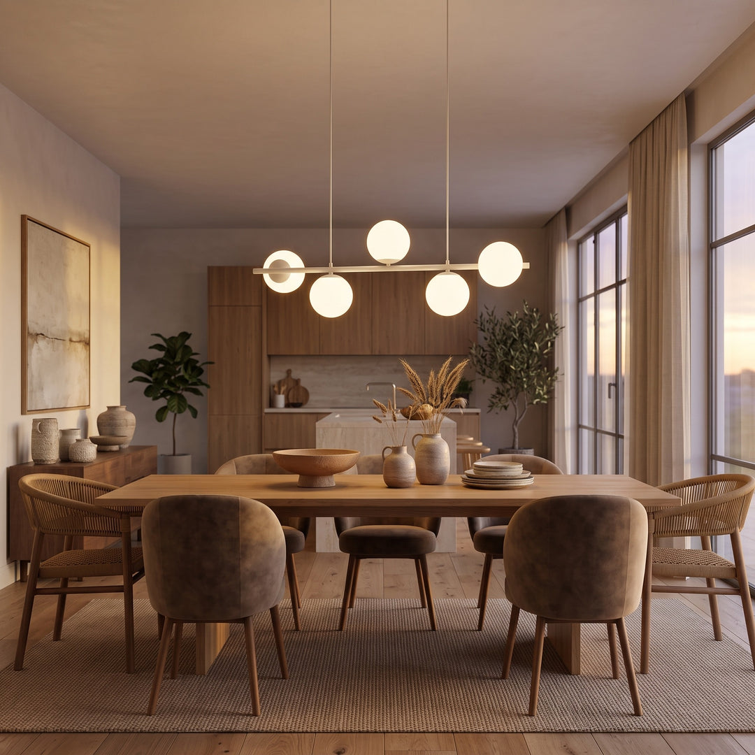 Pendant Lamp - Opal Glass Spheres on Adjustable Bar