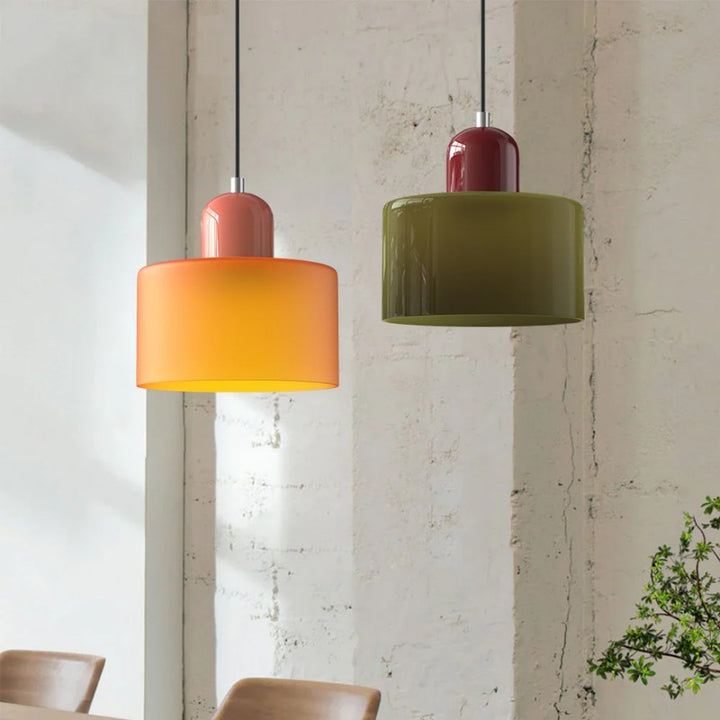 Pendant Lamp - Retro Two-Tone Glass Shade with Metal Top Cap