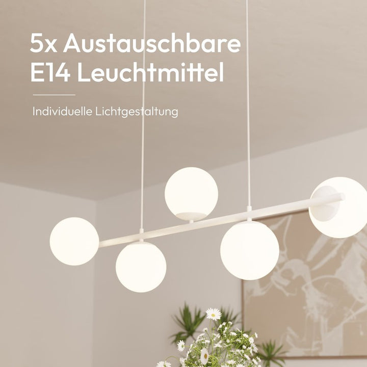 Pendant Lamp - Spherical Opal Glass Shades with Adjustable Cable