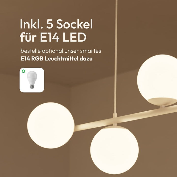Pendant Lamp - Spherical Opal Glass Shades with Adjustable Cable