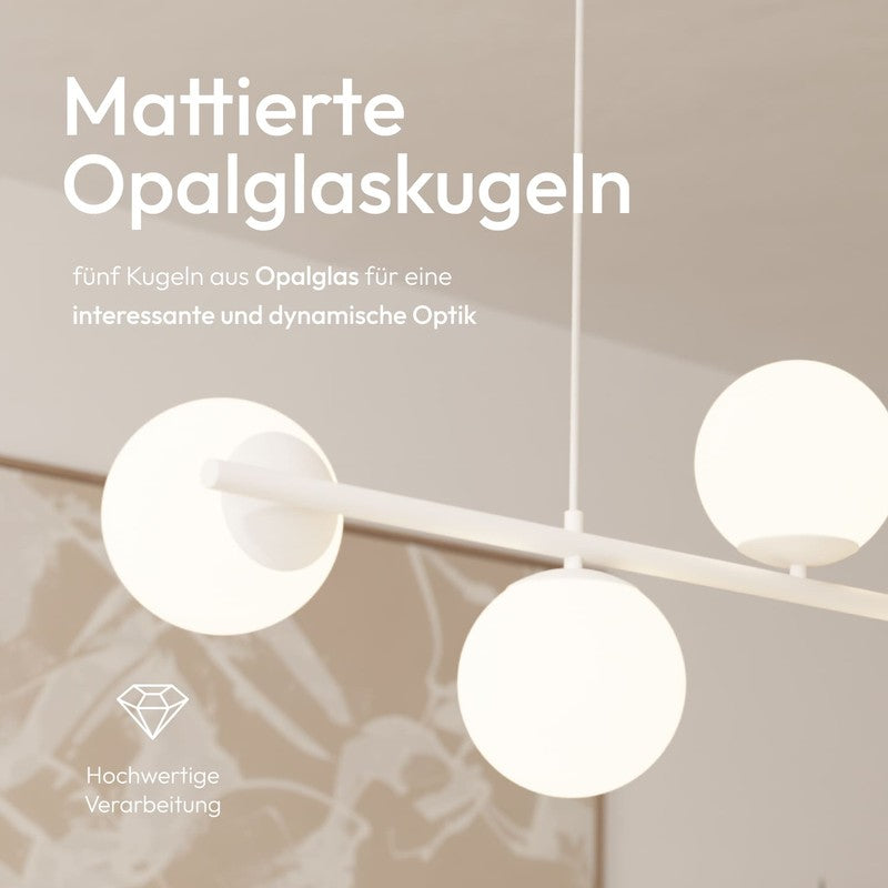 Pendant Lamp - Spherical Opal Glass Shades with Adjustable Cable