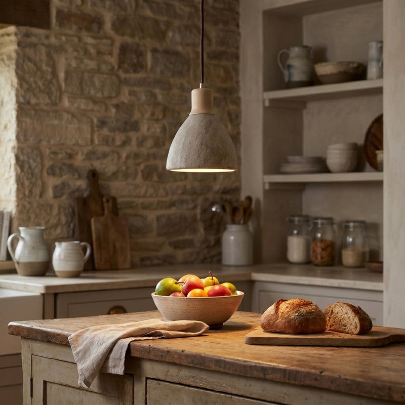 Pendant Light - Dome Shade with Wood Accent