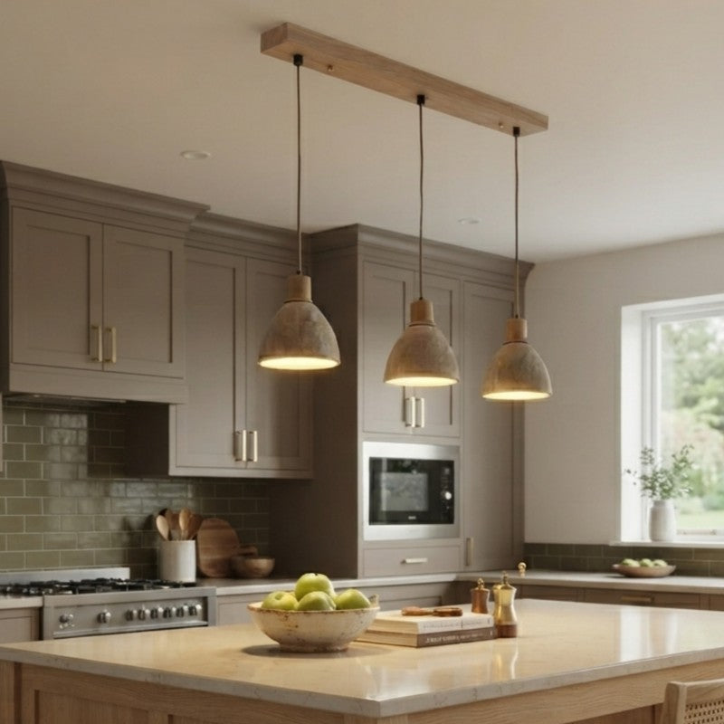 Pendant Light - Dome Shade with Wood Accent