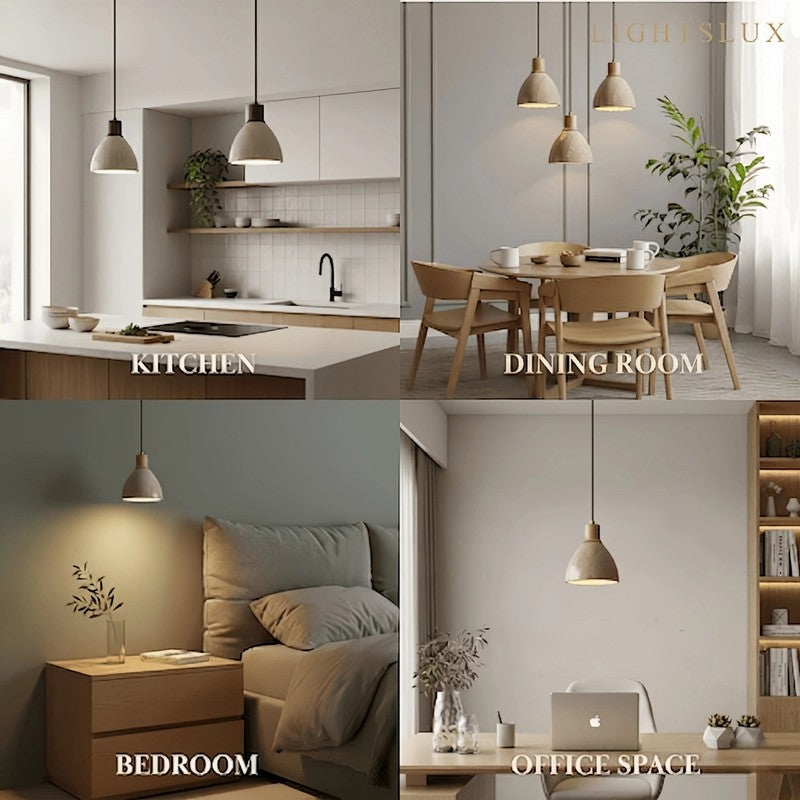 Pendant Light - Dome Shade with Wood Accent