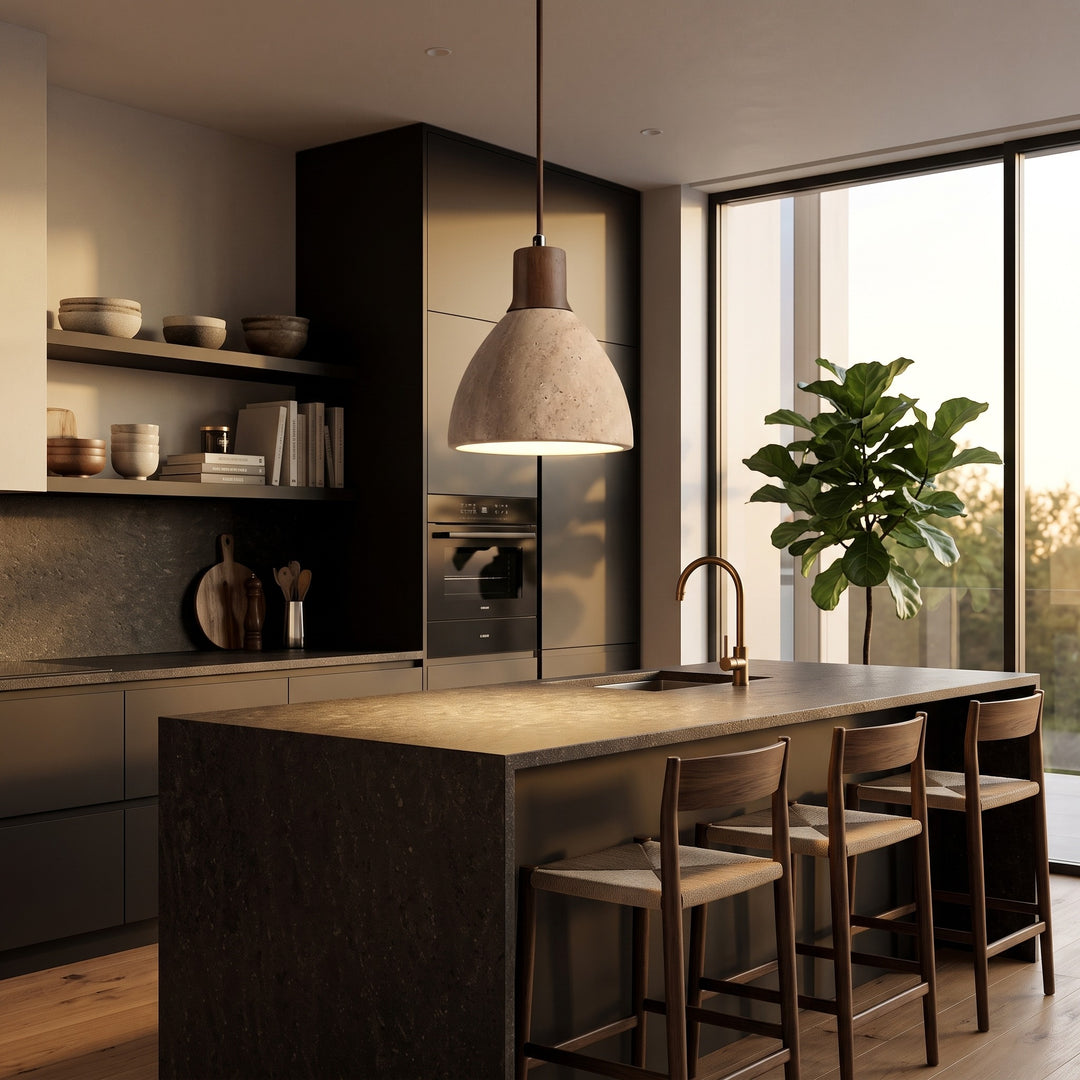 Pendant Light - Dome Shade with Wood Accent