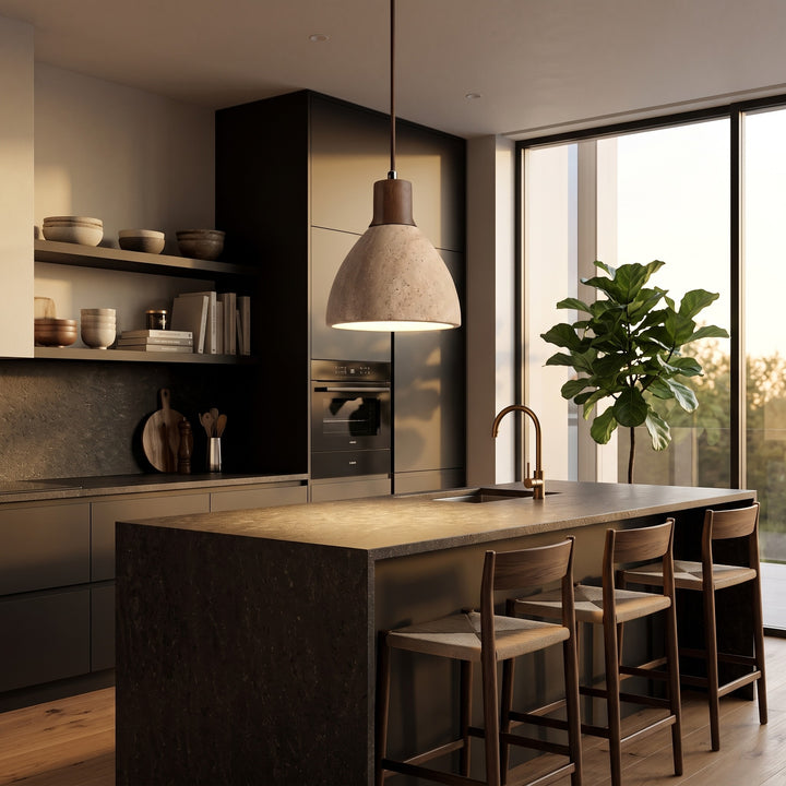 Pendant Light - Dome Shade with Wood Accent