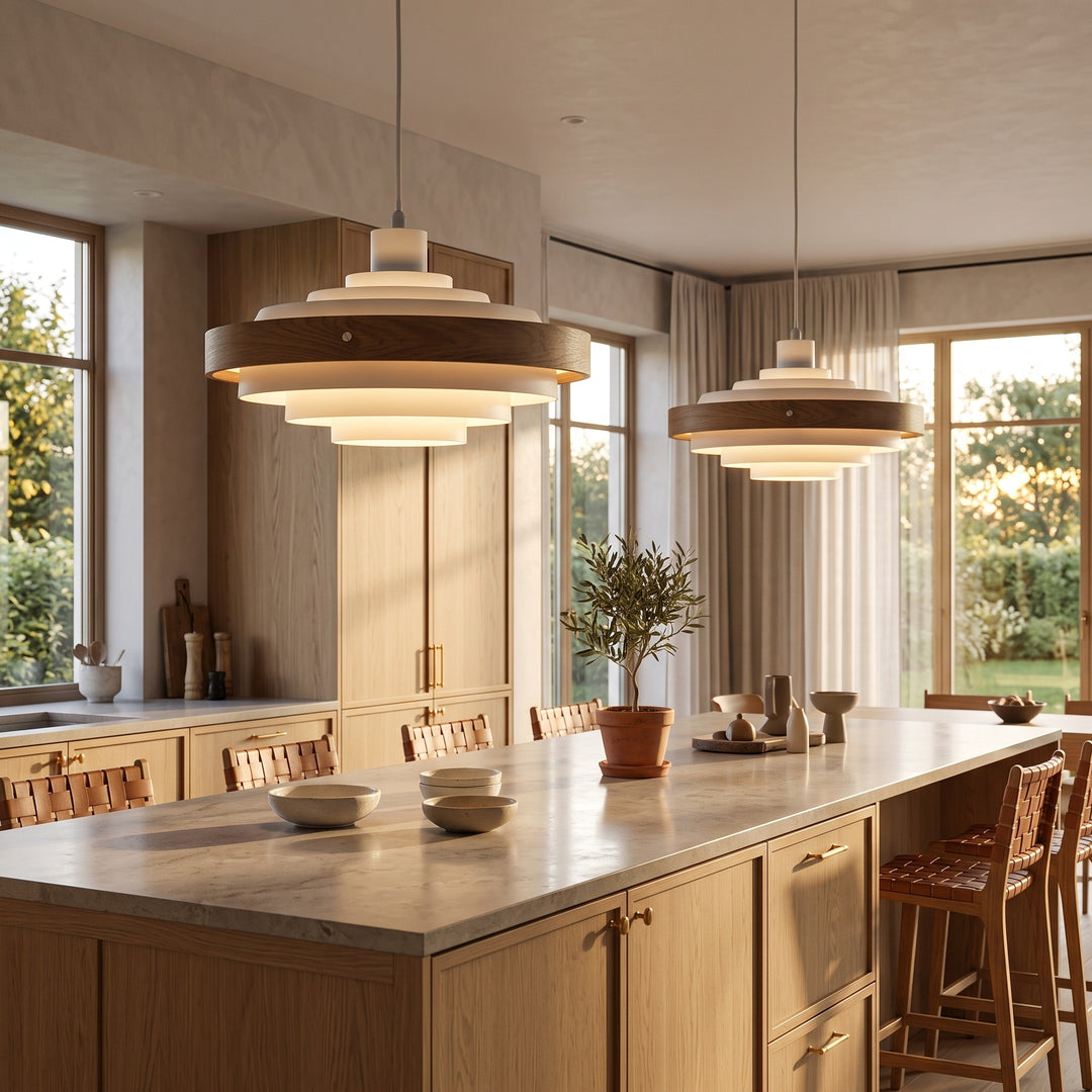 Pendant Light - Stacked Ring with Wood Band