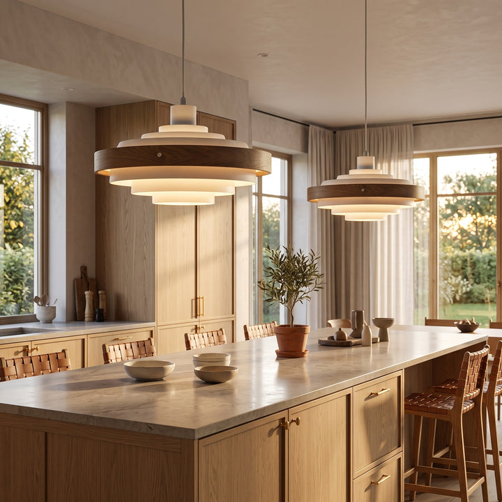 Pendant Light - Stacked Ring with Wood Band
