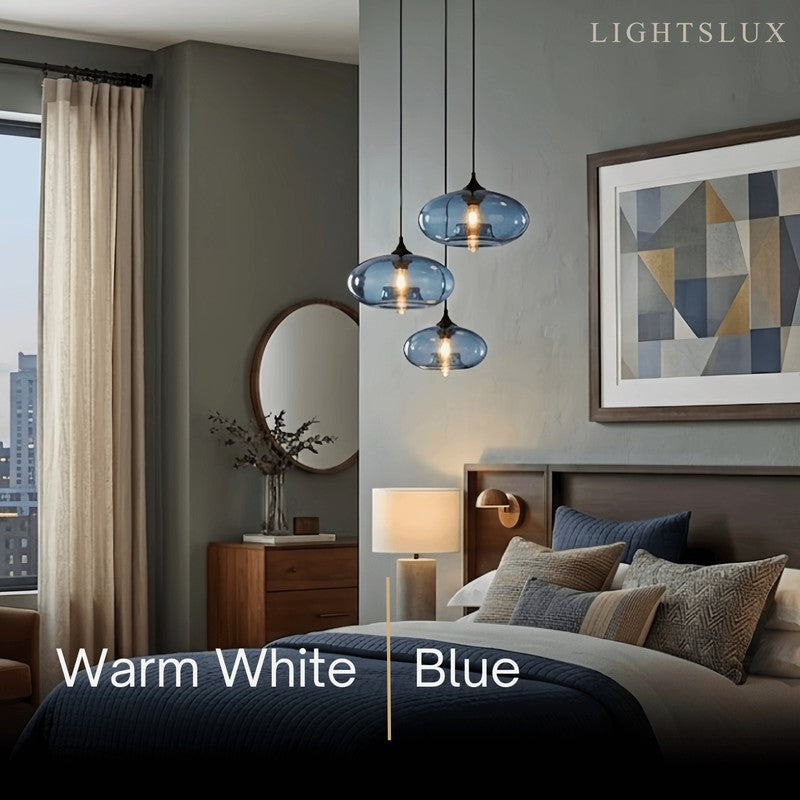 Pendant Light with Oblate Glass Shade - Adjustable Hanging Height
