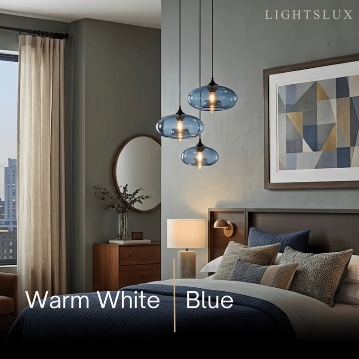 Pendant Light with Oblate Glass Shade - Adjustable Hanging Height