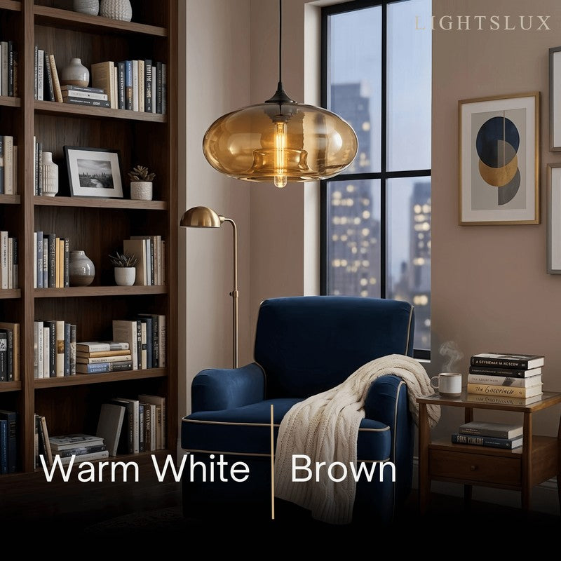 Pendant Light with Oblate Glass Shade - Adjustable Hanging Height
