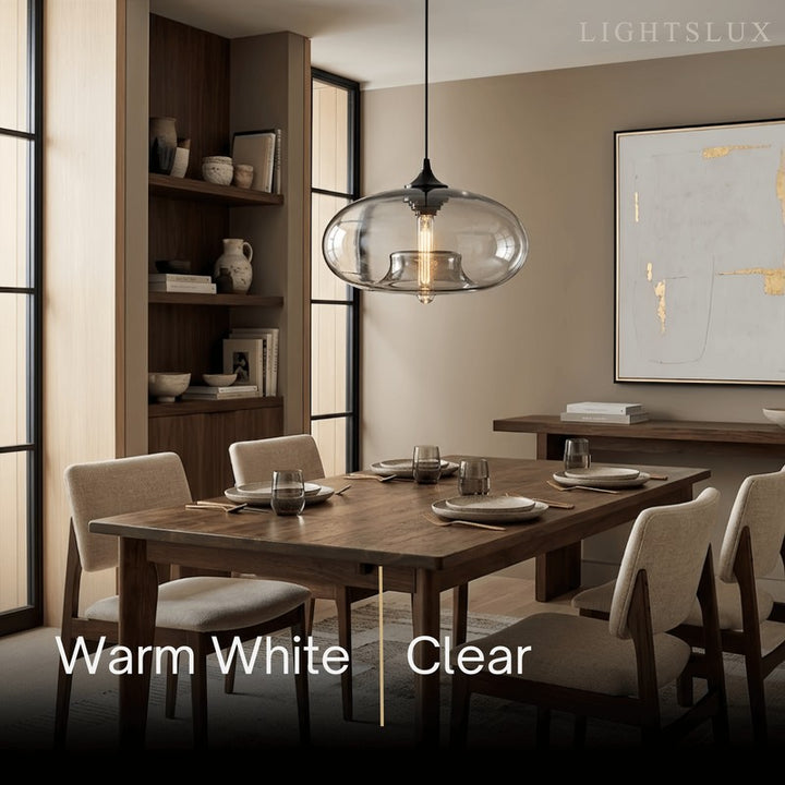 Pendant Light with Oblate Glass Shade - Adjustable Hanging Height