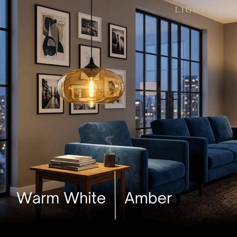 Pendant Light with Oblate Glass Shade - Adjustable Hanging Height