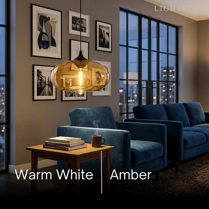 Pendant Light with Oblate Glass Shade - Adjustable Hanging Height