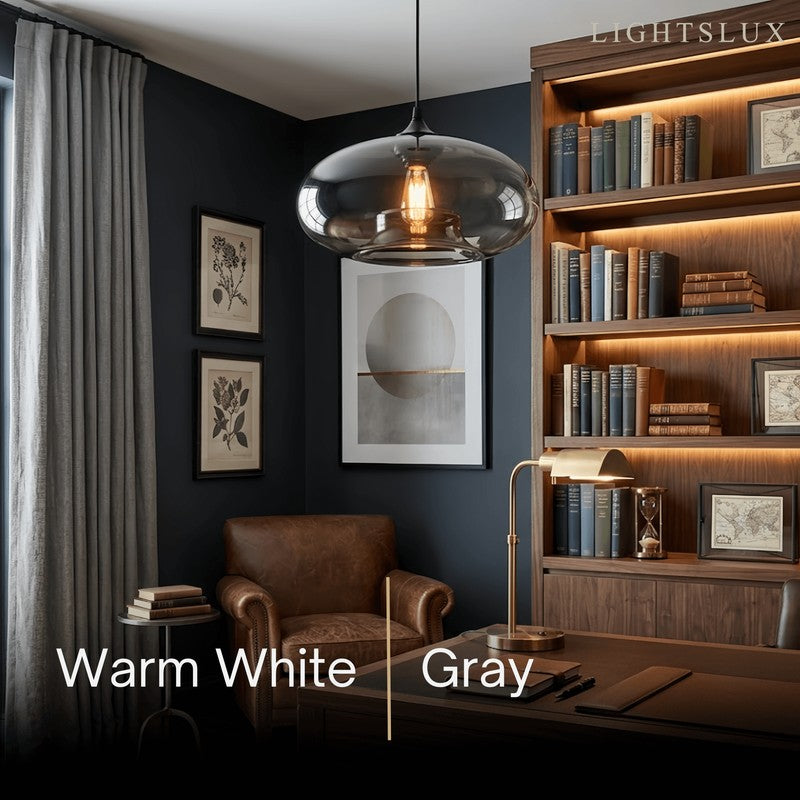 Pendant Light with Oblate Glass Shade - Adjustable Hanging Height