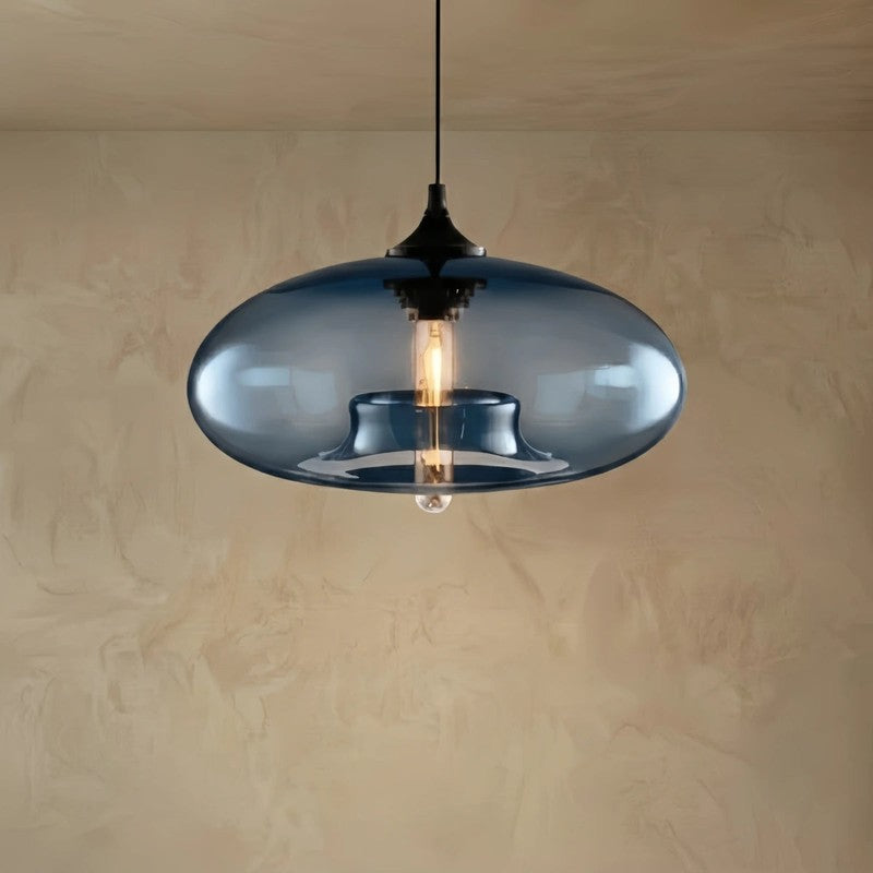 Pendant Light with Oblate Glass Shade - Adjustable Hanging Height