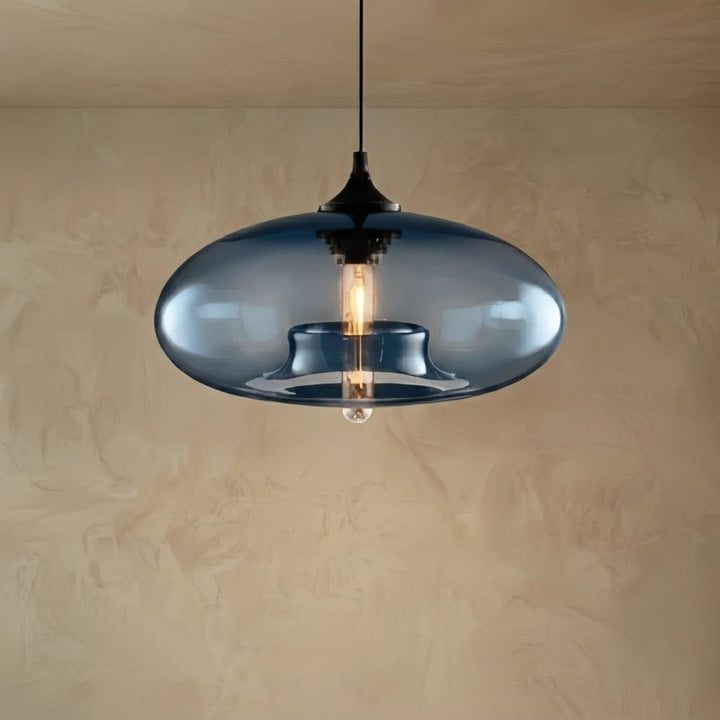 Pendant Light with Oblate Glass Shade - Adjustable Hanging Height