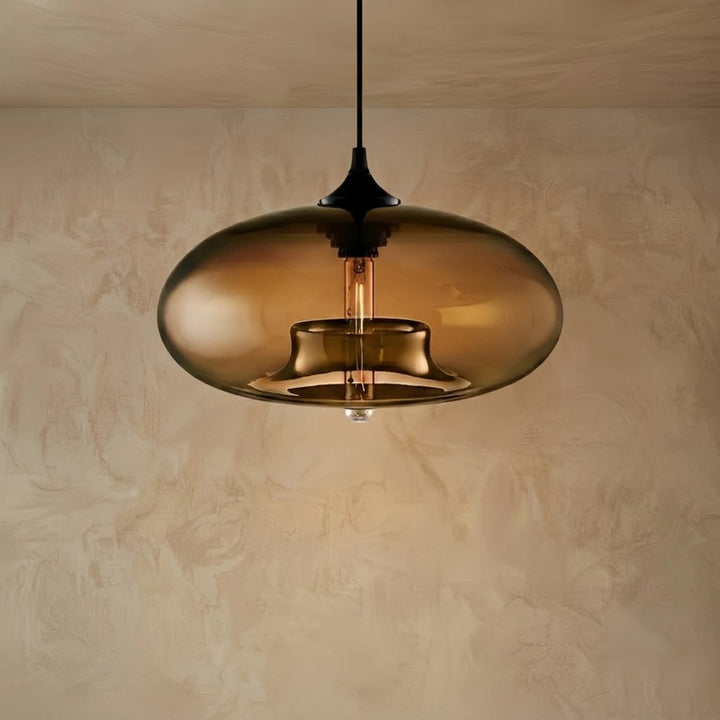 Pendant Light with Oblate Glass Shade - Adjustable Hanging Height
