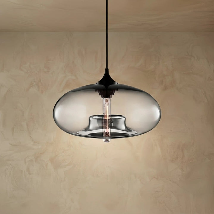 Pendant Light with Oblate Glass Shade - Adjustable Hanging Height
