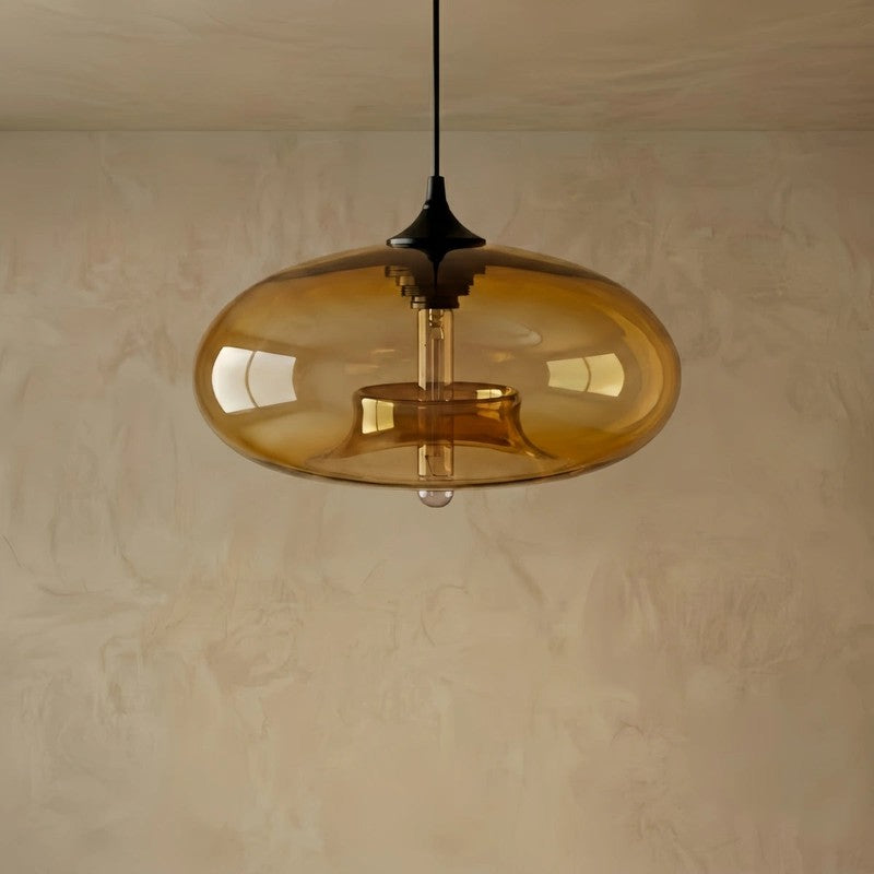 Pendant Light with Oblate Glass Shade - Adjustable Hanging Height
