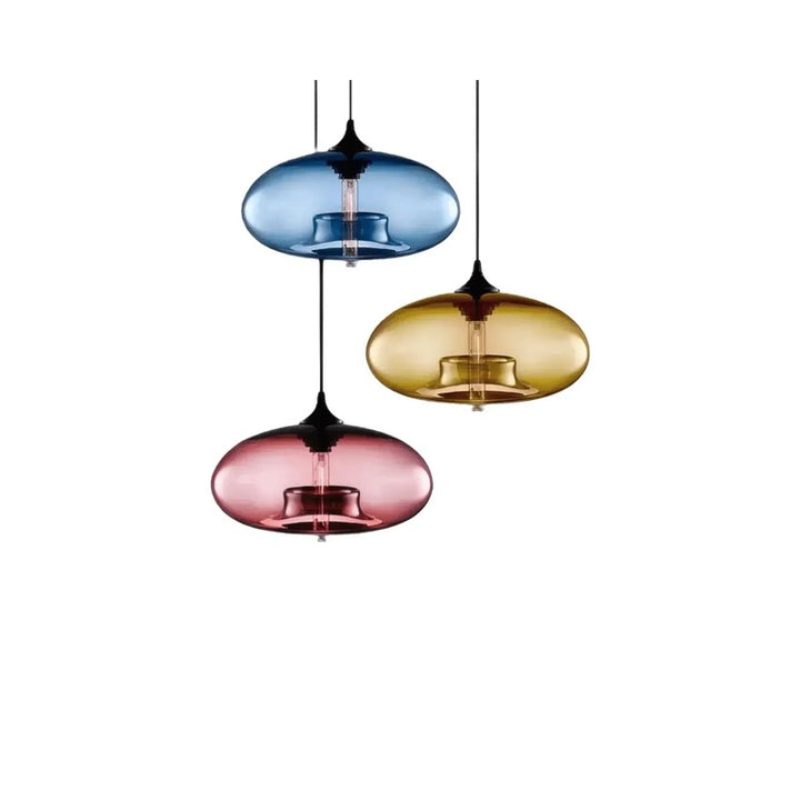 Pendant Light with Oblate Glass Shade - Adjustable Hanging Height