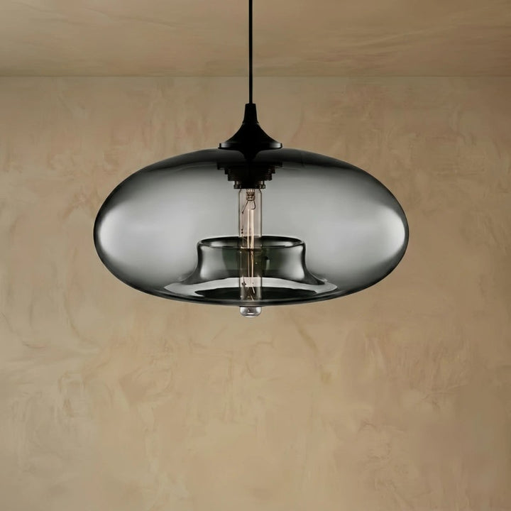Pendant Light with Oblate Glass Shade - Adjustable Hanging Height