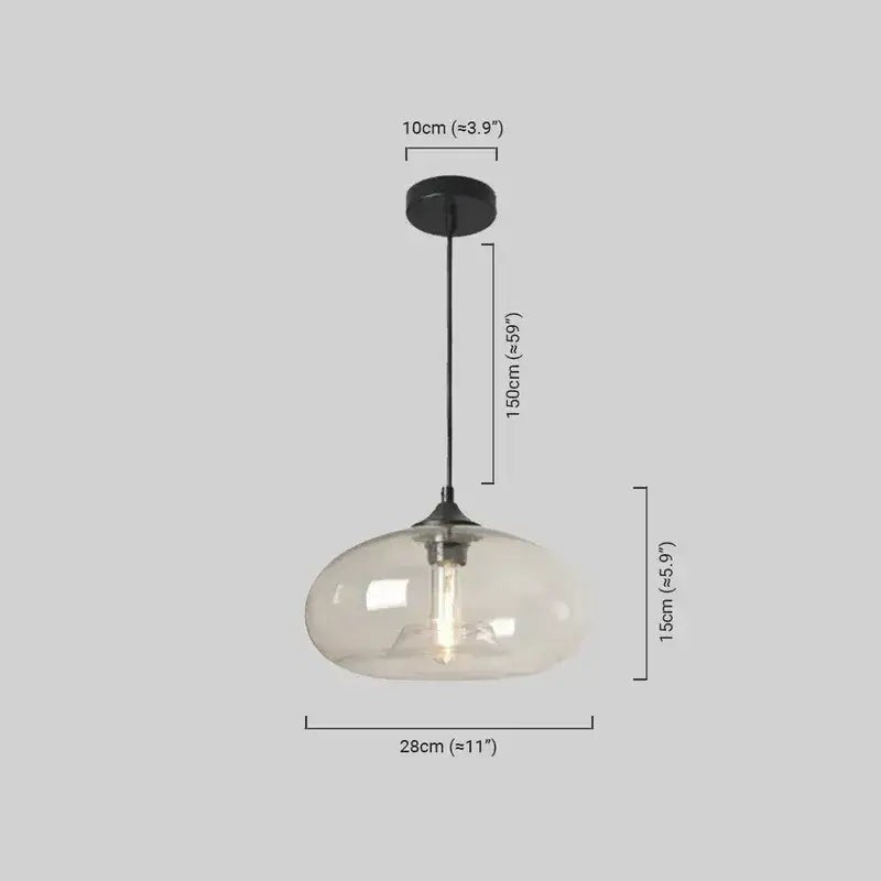 Pendant Light with Oblate Glass Shade - Adjustable Hanging Height