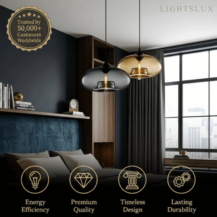 Pendant Light with Oblate Glass Shade - Adjustable Hanging Height