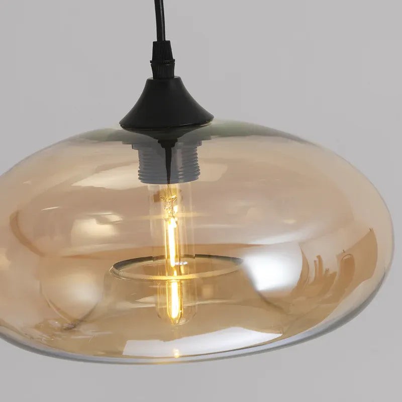 Pendant Light with Oblate Glass Shade - Adjustable Hanging Height
