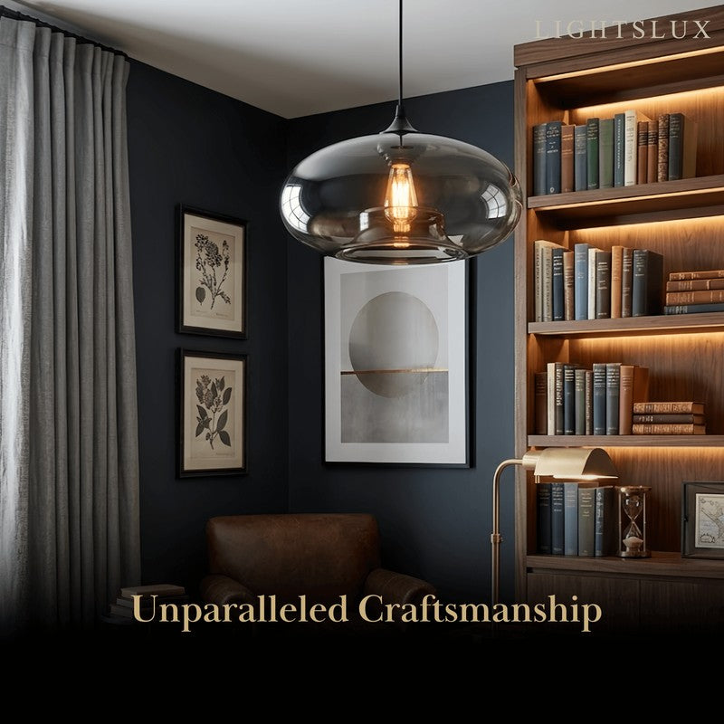 Pendant Light with Oblate Glass Shade - Adjustable Hanging Height