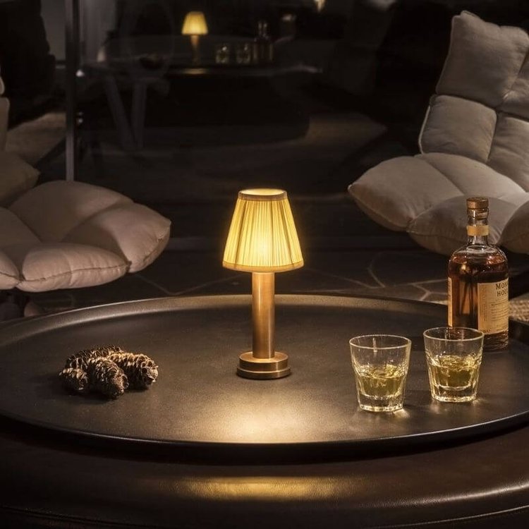 Pleated Fabric Table Lamp | Cordless Rechargeable Dining Lamp