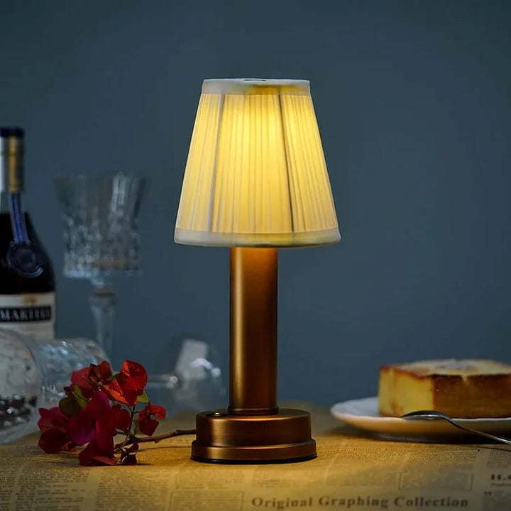 Pleated Fabric Table Lamp in Matte Gold